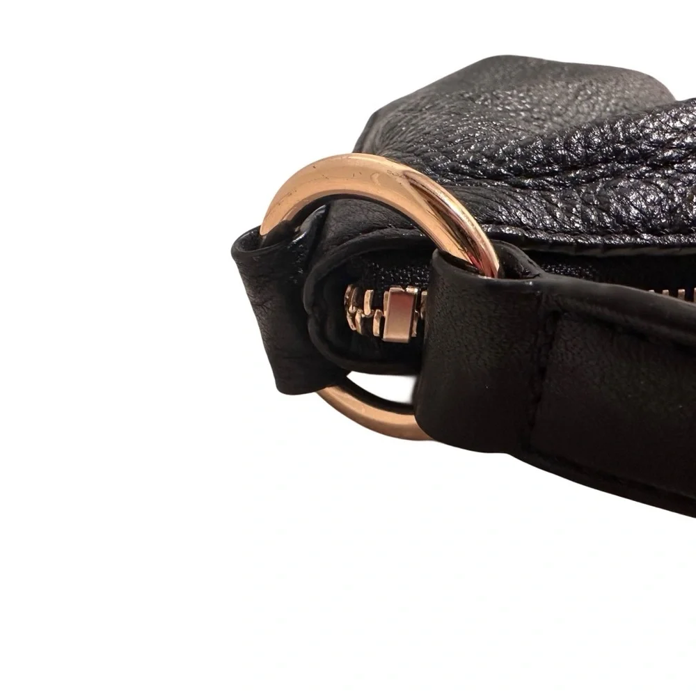 Michael Kors MK Fulton Large Hobo Shoulder Bag Black Pebbled Leather Gold Rings